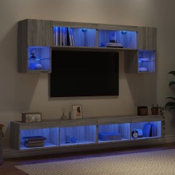 Unitati de perete TV cu LED-uri, 6 piese, gri sonoma, lemn GartenMobel Dekor