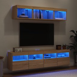 Unitati de perete TV cu LED-uri, 5 piese, stejar sonoma, lemn GartenMobel Dekor