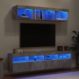 Unitati TV de perete cu LED-uri 5 piese gri beton lemn compozit GartenMobel Dekor