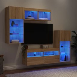 Unitati de perete TV cu LED-uri, 5 piese, stejar sonoma, lemn GartenMobel Dekor