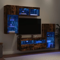 Unitati de perete TV cu LED-uri, 5 piese, stejar fumuriu, lemn GartenMobel Dekor