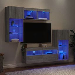 Unitati de perete TV cu LED-uri, 5 piese, gri sonoma, lemn GartenMobel Dekor