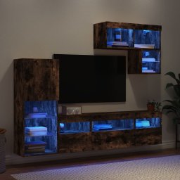 Unitati de perete TV cu LED-uri, 6 piese, stejar fumuriu, lemn GartenMobel Dekor