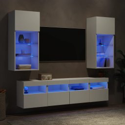 Unitati de perete TV cu LED-uri, 5 piese, alb, lemn prelucrat GartenMobel Dekor