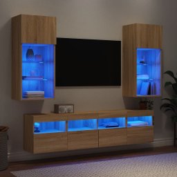 Unitati de perete TV cu LED-uri, 5 piese, stejar sonoma, lemn GartenMobel Dekor