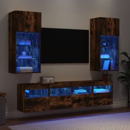 Unitati de perete TV cu LED-uri, 5 piese, stejar fumuriu, lemn GartenMobel Dekor