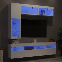 Set comode TV de perete, 7 piese, cu lumini LED, alb GartenMobel Dekor