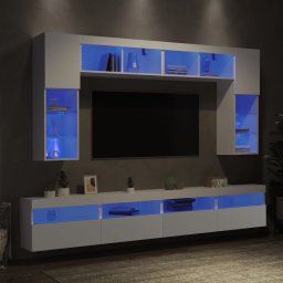 Set comode TV de perete, 8 piese, cu lumini LED, alb GartenMobel Dekor