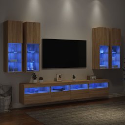 Comode TV de perete cu lumini LED, 7 piese, stejar sonoma GartenMobel Dekor