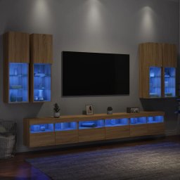 Comode TV de perete cu lumini LED, 7 piese, stejar sonoma GartenMobel Dekor