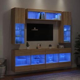 Comode TV de perete cu lumini LED, 6 piese, stejar sonoma GartenMobel Dekor