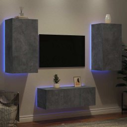 Unitati TV de perete cu LED-uri 4 piese gri beton lemn compozit GartenMobel Dekor
