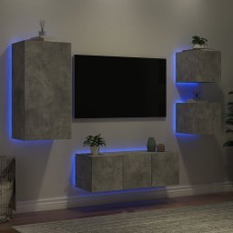 Unitati TV de perete cu LED-uri 5 piese gri beton lemn compozit GartenMobel Dekor