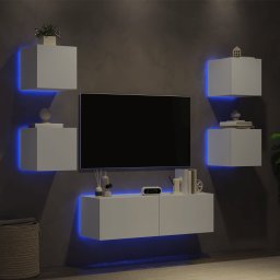 Comode TV de perete cu lumini LED, 5 piese, alb GartenMobel Dekor