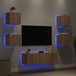 Comode TV de perete cu lumini LED, 5 piese, stejar sonoma GartenMobel Dekor