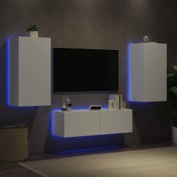 Comode TV de perete cu lumini LED, 3 piese, alb GartenMobel Dekor