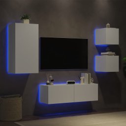 Comode TV de perete cu lumini LED, 4 piese, alb GartenMobel Dekor