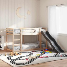 Pat supraetajat cu tobogan si scara, 90x190 cm, lemn masiv pin GartenMobel Dekor