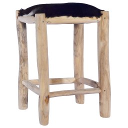 Taburet de bar, piele naturala si lemn masiv de tec GartenMobel Dekor