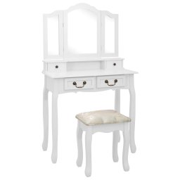 Set masa de toaleta cu taburet alb 80x69x141 cm lemn paulownia GartenMobel Dekor