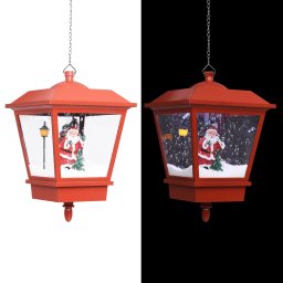 Felinar suspendat cu LED si Mos Craciun, rosu, 27x27x45 cm GartenMobel Dekor