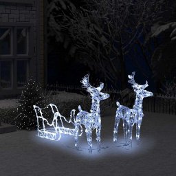 Decoratiune de Craciun cu reni si sanie 160 LED-uri 130cm acril GartenMobel Dekor