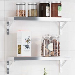Suporturi rafturi, 4 buc., 15x2,5x11,5 cm argintiu otel inox. GartenMobel Dekor