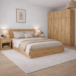 Dormitor Maximo Stejar Auriu , Set complet pat, dulap cu extensie superioara E i 2 noptiere