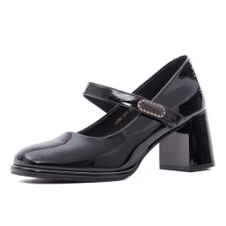 Pantofi dama eleganti din piele naturala lacuita, Feeling 91295, negru
