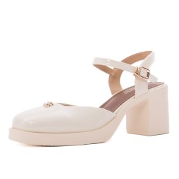 Pantofi dama eleganti din piele naturala lacuita, Feeling 3533-7, bej