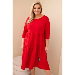 Kesi Włoski Plus Size women's cotton dress with ruffles and rolled-up sleeves red