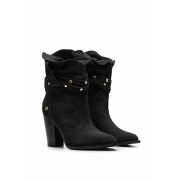 Ciocate Dakota cu toc inalt, piele naturala intoarsa neagra cu accesorii aurii
