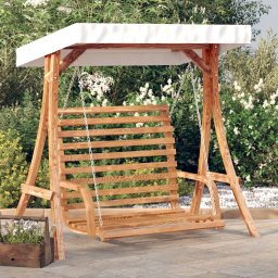 Banca balansoar cu baldachin, lemn masiv molid finisaj din tec GartenMobel Dekor