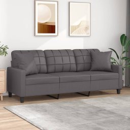 Canapea cu 3 locuri cu pernute, gri, 180 cm, piele ecologica GartenMobel Dekor