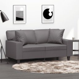 Canapea cu 2 locuri cu pernute, gri, 120 cm, piele ecologica GartenMobel Dekor