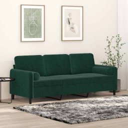 Canapea cu 3 locuri cu pernute, verde închis, 180 cm, catifea GartenMobel Dekor