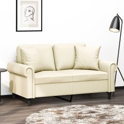 Canapea cu 2 locuri cu pernute, crem, 120 cm, piele ecologica GartenMobel Dekor