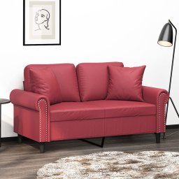 Canapea cu 2 locuri cu pernute, rosu vin 120 cm piele ecologica GartenMobel Dekor