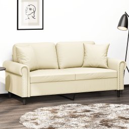 Canapea cu 2 locuri cu pernute, crem, 140 cm, piele ecologica GartenMobel Dekor