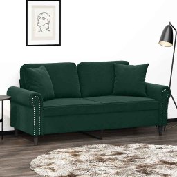 Canapea cu 2 locuri cu pernute, verde închis, 140 cm, catifea GartenMobel Dekor