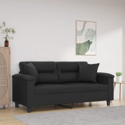 Canapea cu 2 locuri cu pernute, negru, 140 cm, piele ecologica GartenMobel Dekor