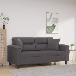 Canapea cu 2 locuri cu pernute, gri, 140 cm, piele ecologica GartenMobel Dekor