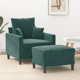 Fotoliu canapea cu taburet, verde închis, 60 cm, catifea GartenMobel Dekor