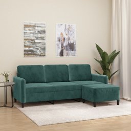 Canapea cu 3 locuri si taburet, verde închis, 180 cm, catifea GartenMobel Dekor
