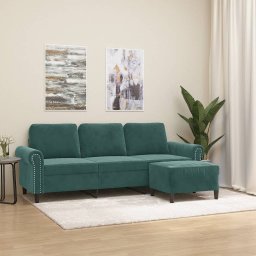 Canapea cu 3 locuri si taburet, verde închis, 180 cm, catifea GartenMobel Dekor