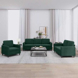 Set de canapele, 3 piese, verde închis, catifea GartenMobel Dekor