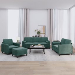 Set canapea cu perne, 4 piese, verde închis, catifea GartenMobel Dekor