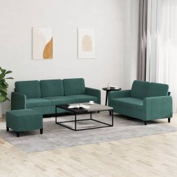 Set de canapele, 3 piese, verde închis, catifea GartenMobel Dekor