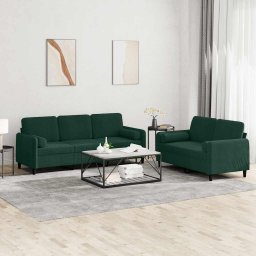 Set canapea cu perne, 2 piese, verde închis, catifea GartenMobel Dekor
