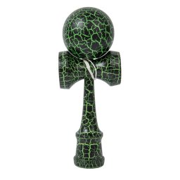 Kendama profesionala din lemn 18 cm model clasic cu design crapat culoare Verde/Negru